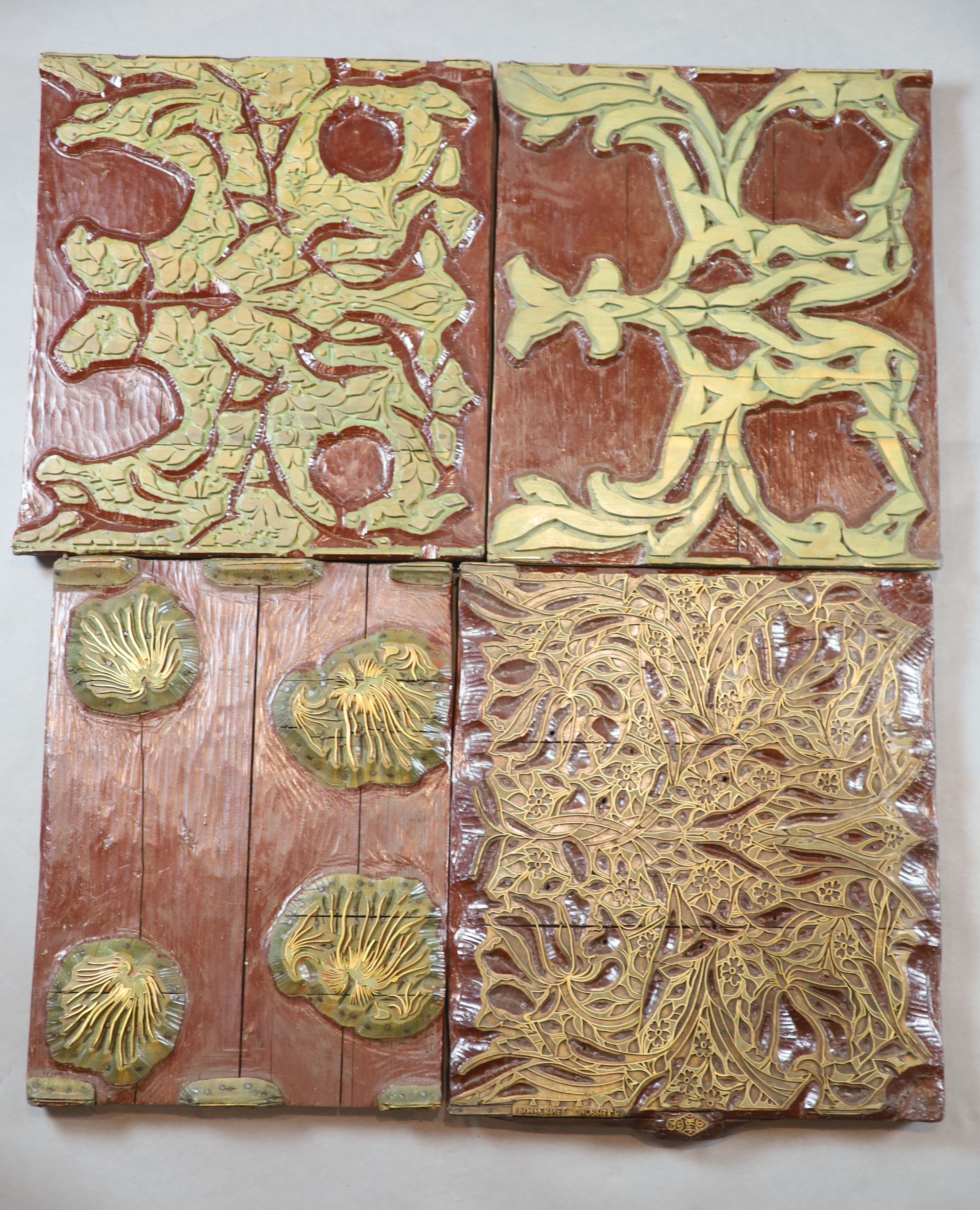 A large Victorian period cut metal and carved wooden printing block, largest 57 x 49cm.